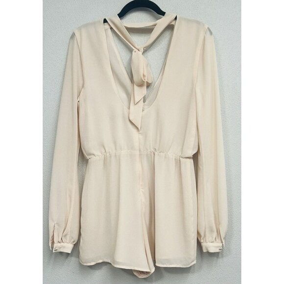 Lovers + Friends Romper Size Small Beige Pale Pink Long Sleeve Sheer Festival - Picture 3 of 15